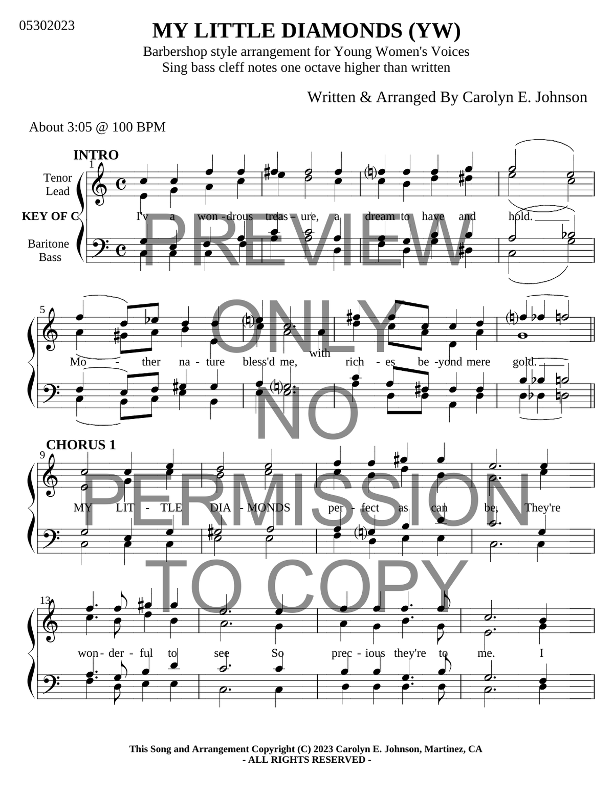 YW - My Little Diamonds — sheet music preview, arranged by Carolyn Johnson