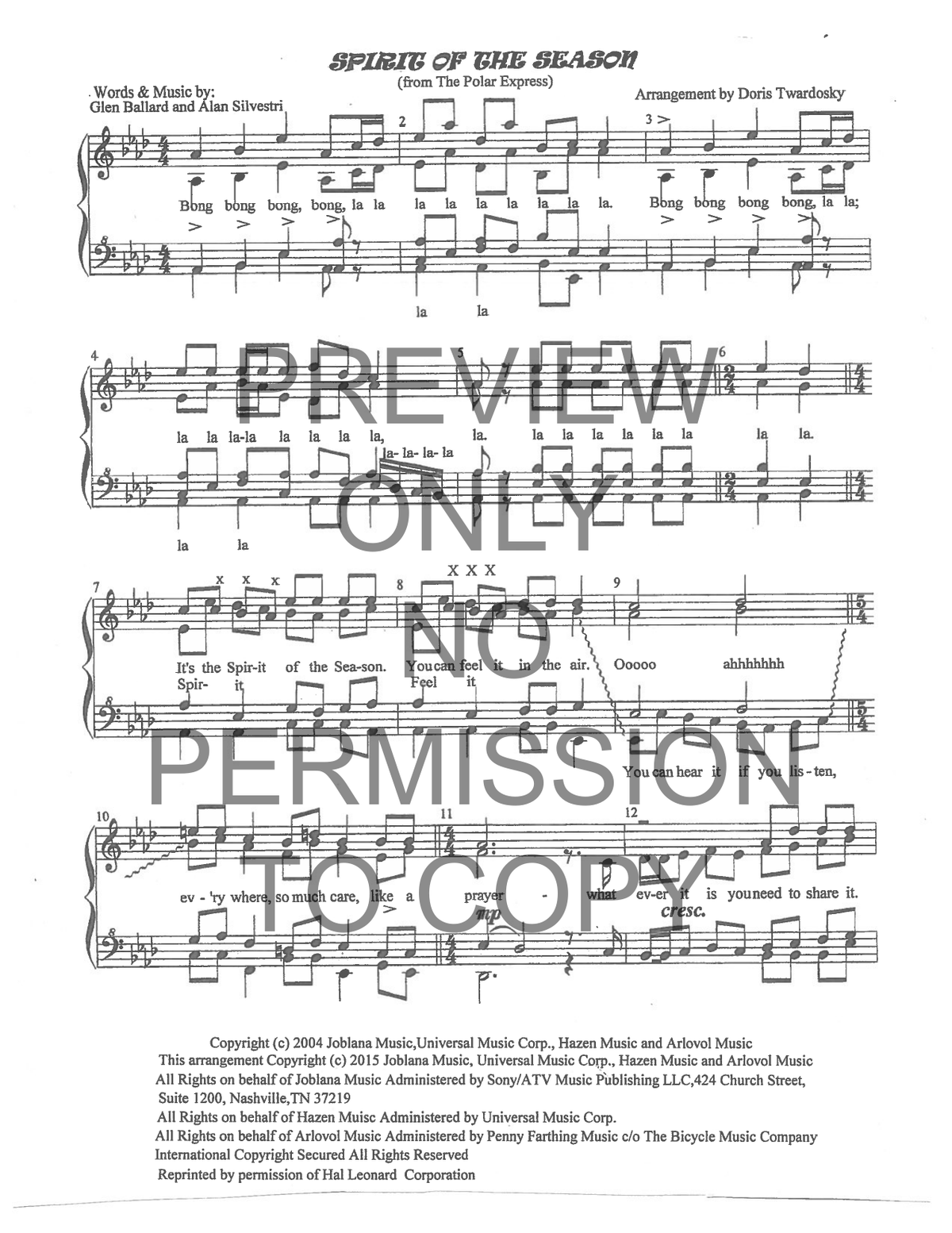 Spirit Of The Season — sheet music preview, arranged by Doris Twardosky