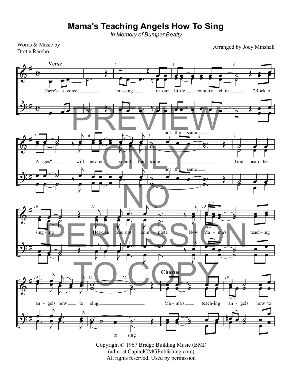 Mama's Teaching Angels How To Sing — sheet music preview, arranged by Joey Minshall