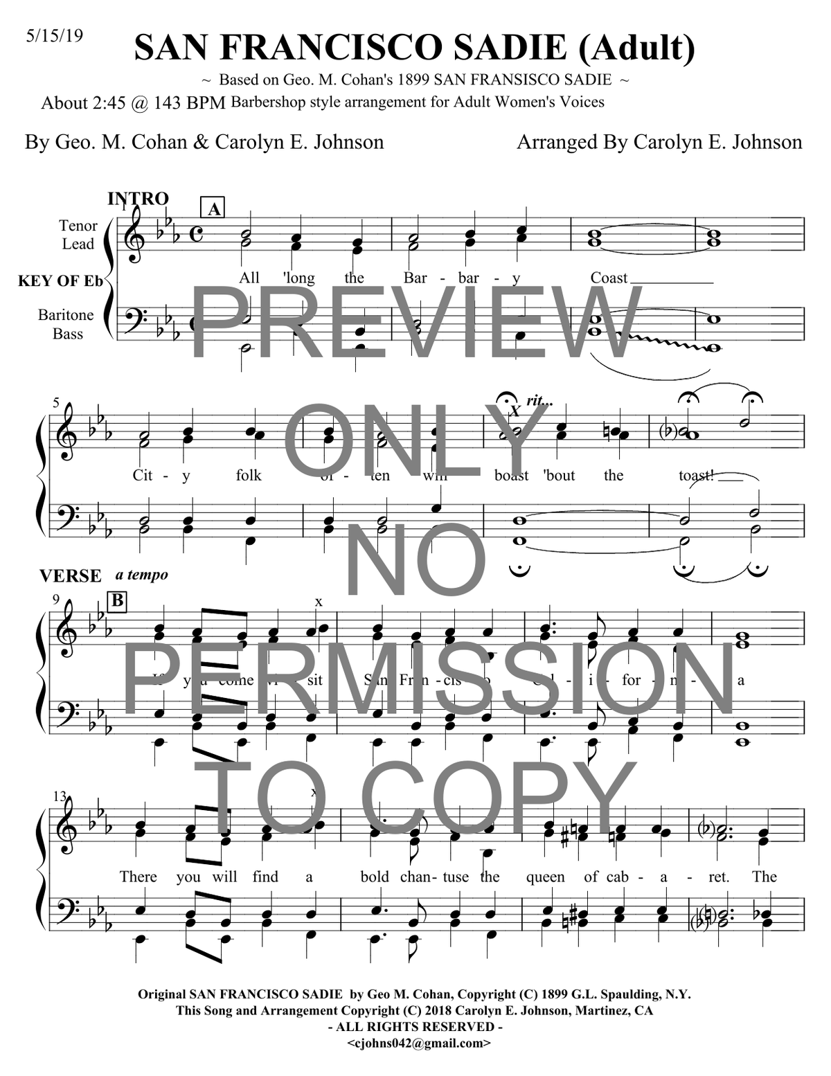 San Francisco Sadie — sheet music preview, arranged by Carolyn Johnson