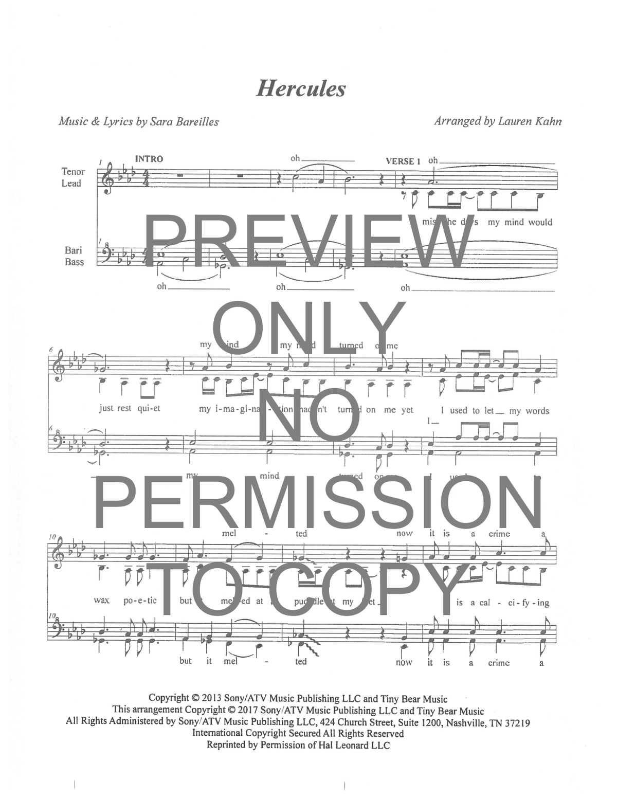 Hercules — sheet music preview, arranged by Lauren Kahn