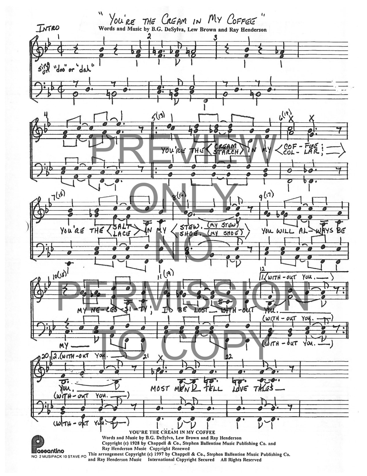 You're The Cream In My Coffee — sheet music preview, arranged by Jeanne Elmuccio