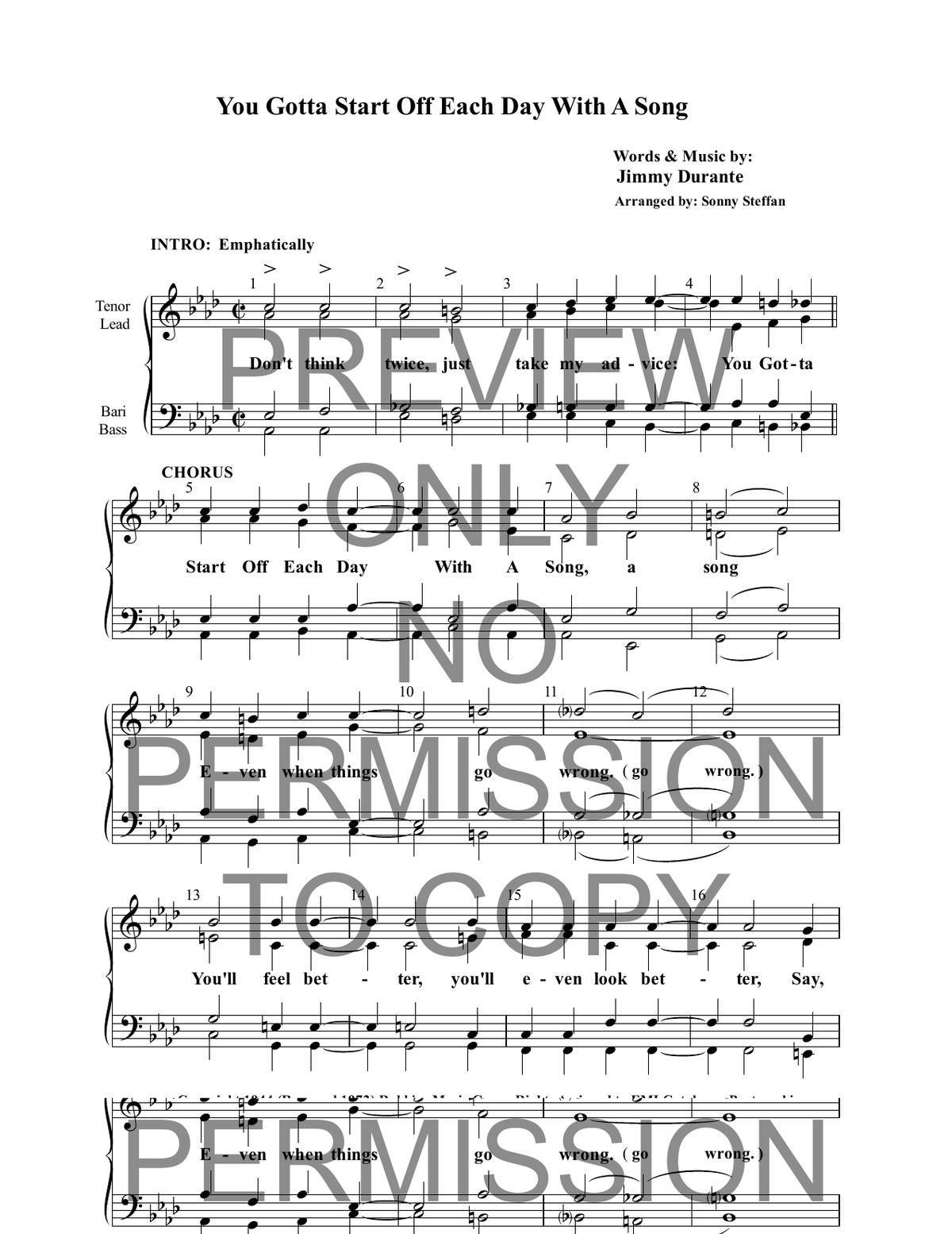 You Gotta Start Off Each Day With A Song — sheet music preview, arranged by Sonny Steffan