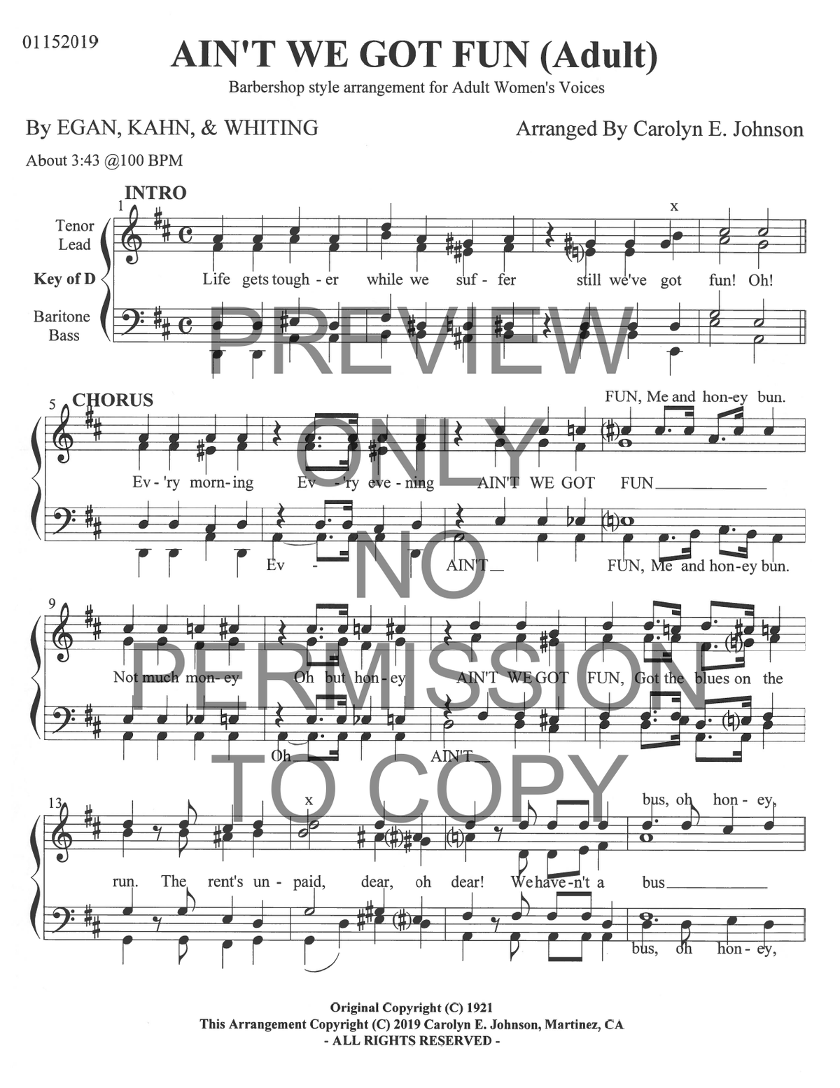 Ain't We Got Fun — sheet music preview, arranged by Carolyn Johnson