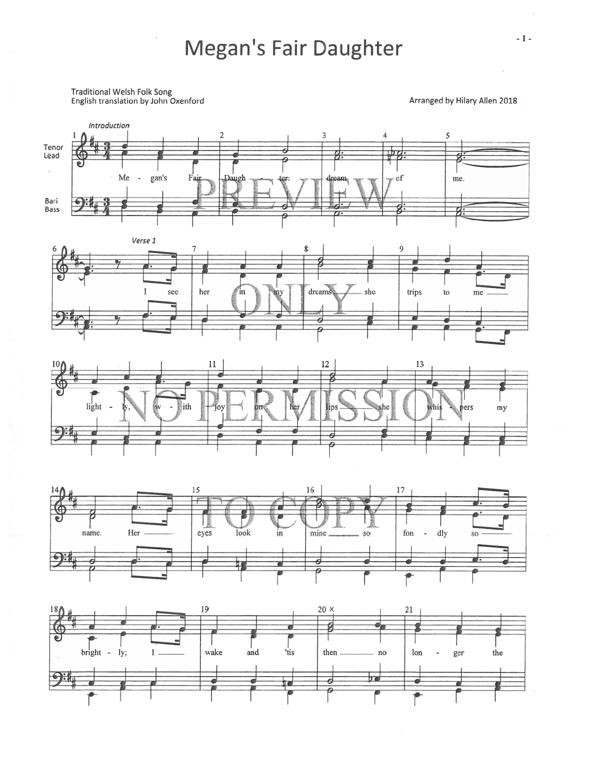 Megan's Fair Daughter — sheet music preview, arranged by Hilary Allen