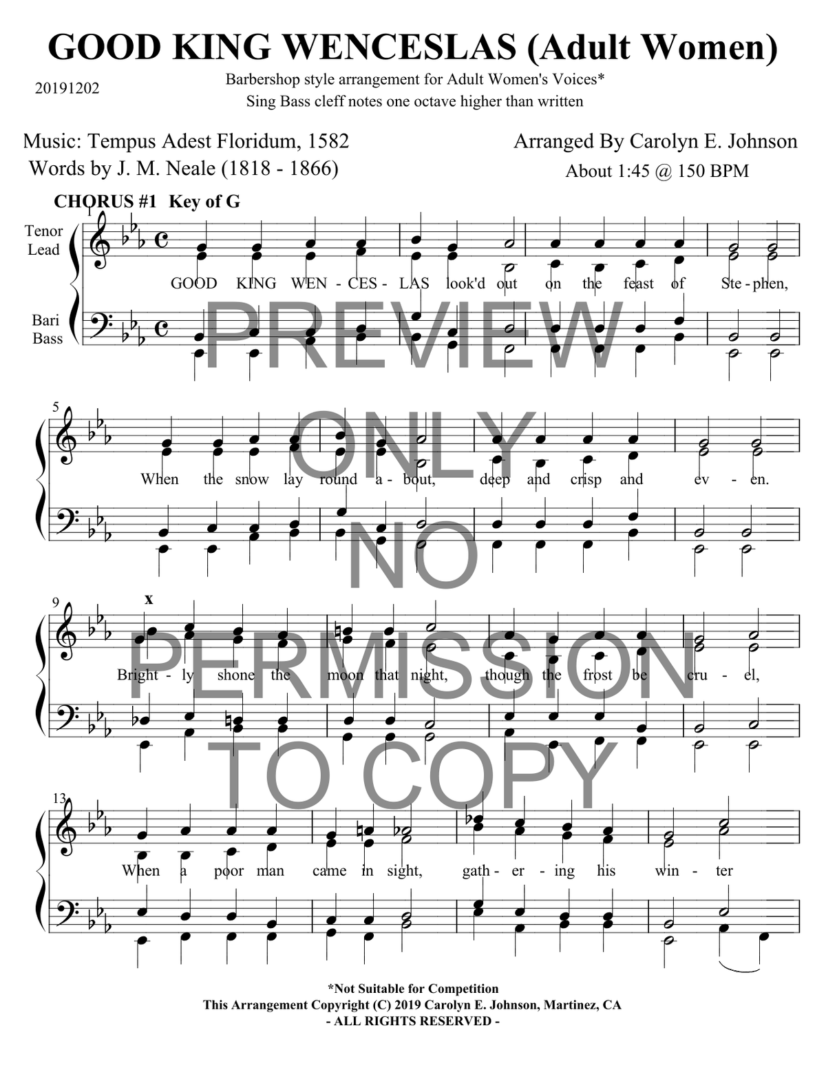 Good King Wenceslas — sheet music preview, arranged by Carolyn Johnson