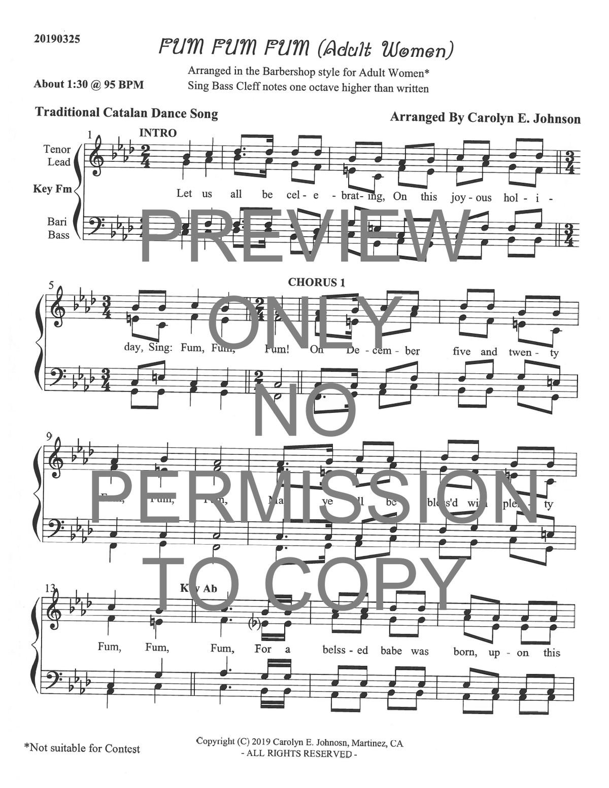 Fum Fum Fum — sheet music preview, arranged by Carolyn Johnson