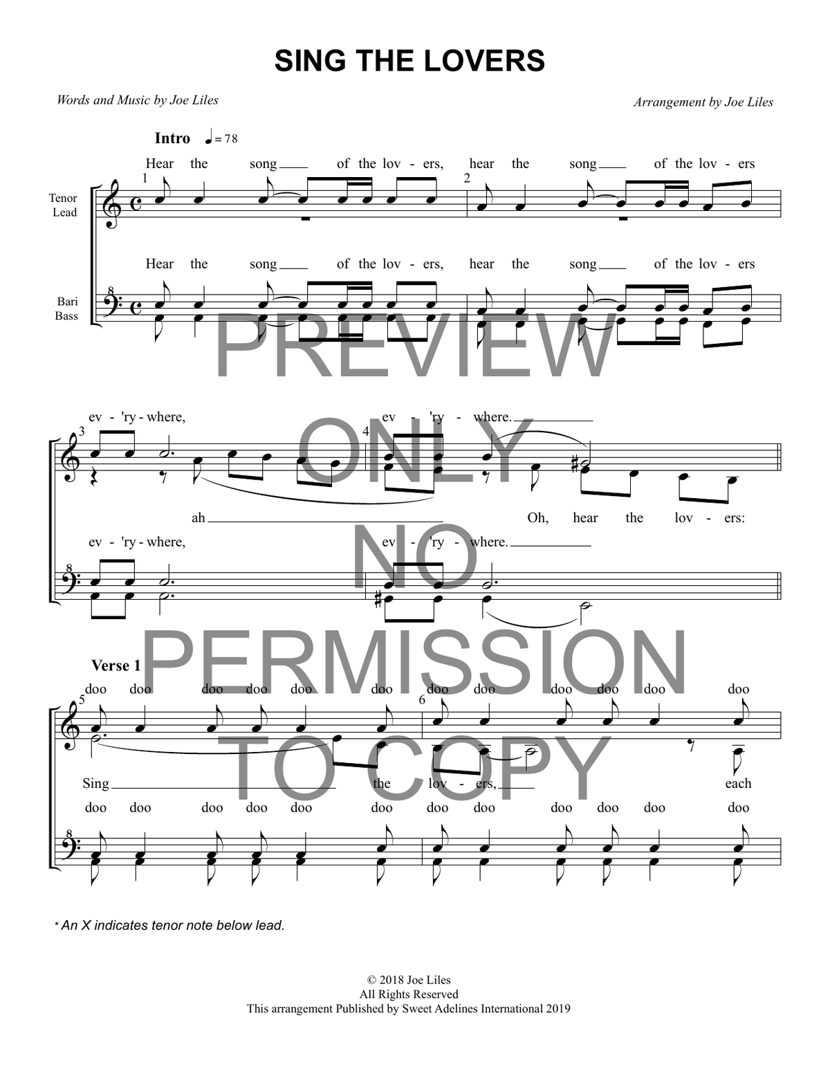 Sing The Lovers — sheet music preview, arranged by Joe Liles