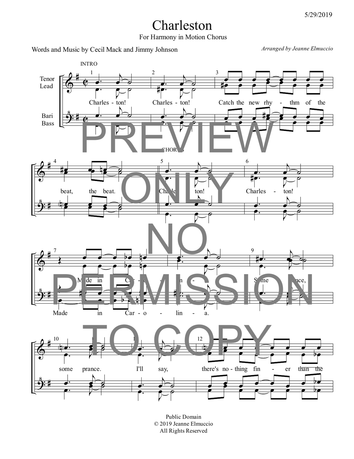 Charleston — sheet music preview, arranged by Jeanne Elmuccio