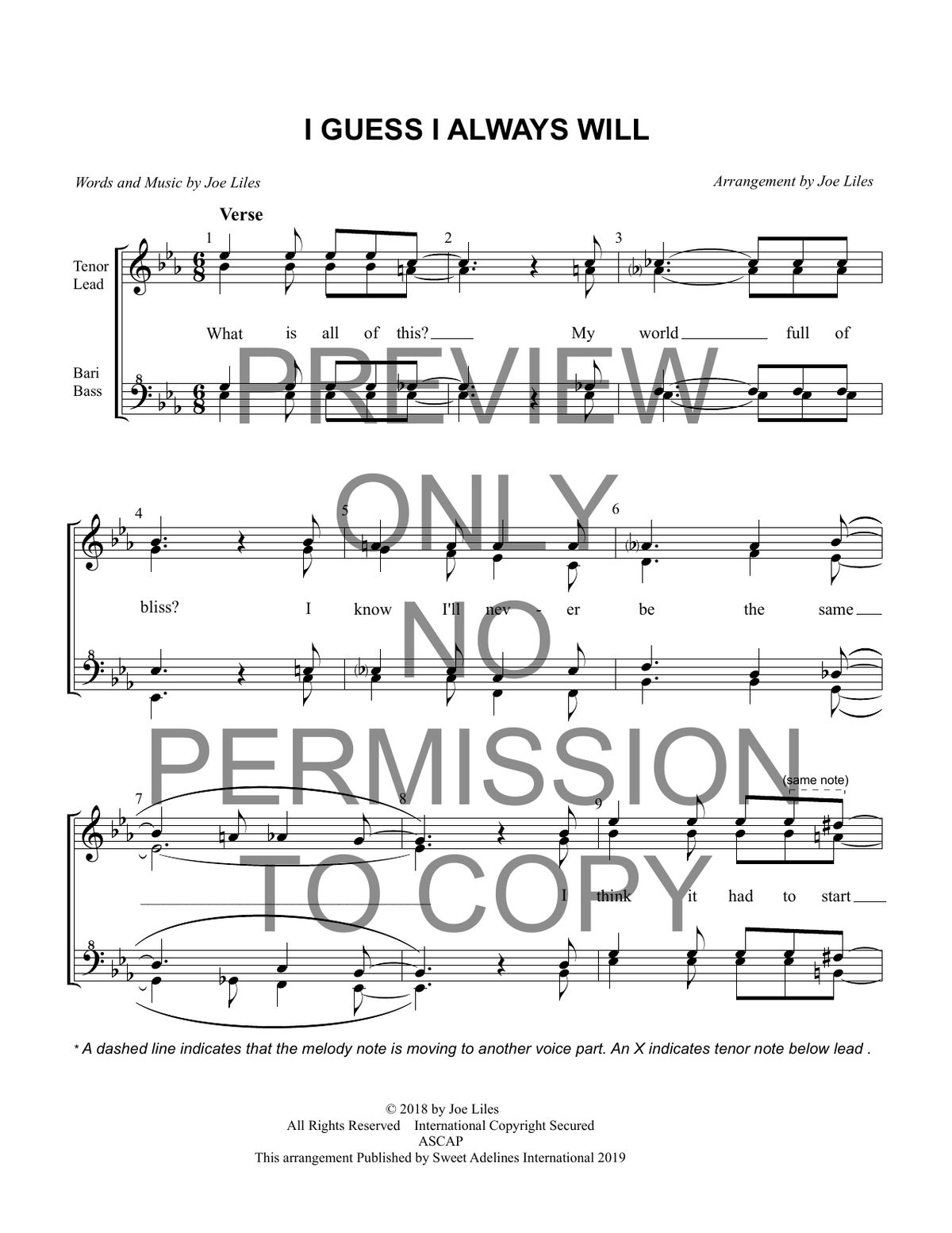 I Guess I Always Will — sheet music preview, arranged by Joe Liles