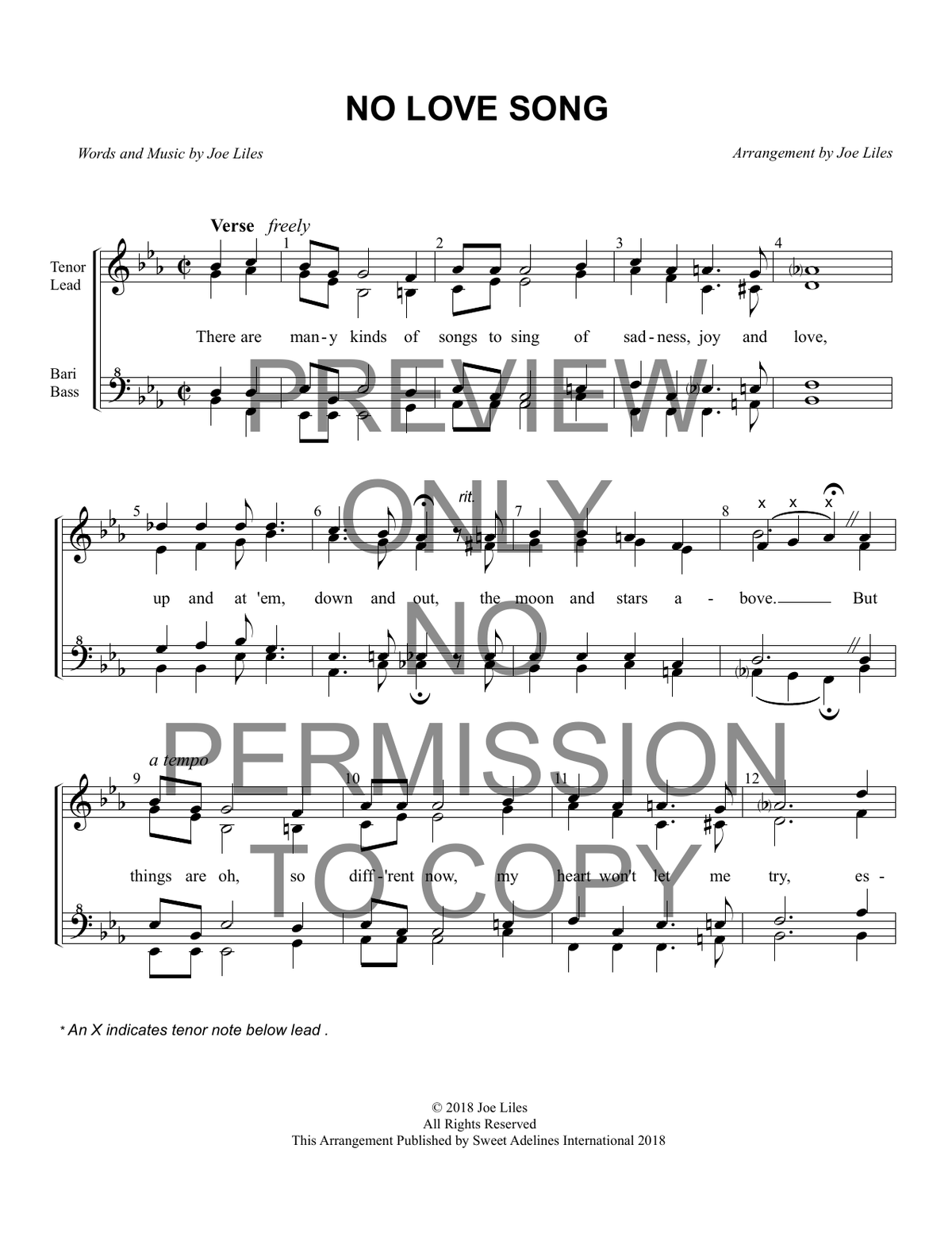 No Love Song — sheet music preview, arranged by Joe Liles