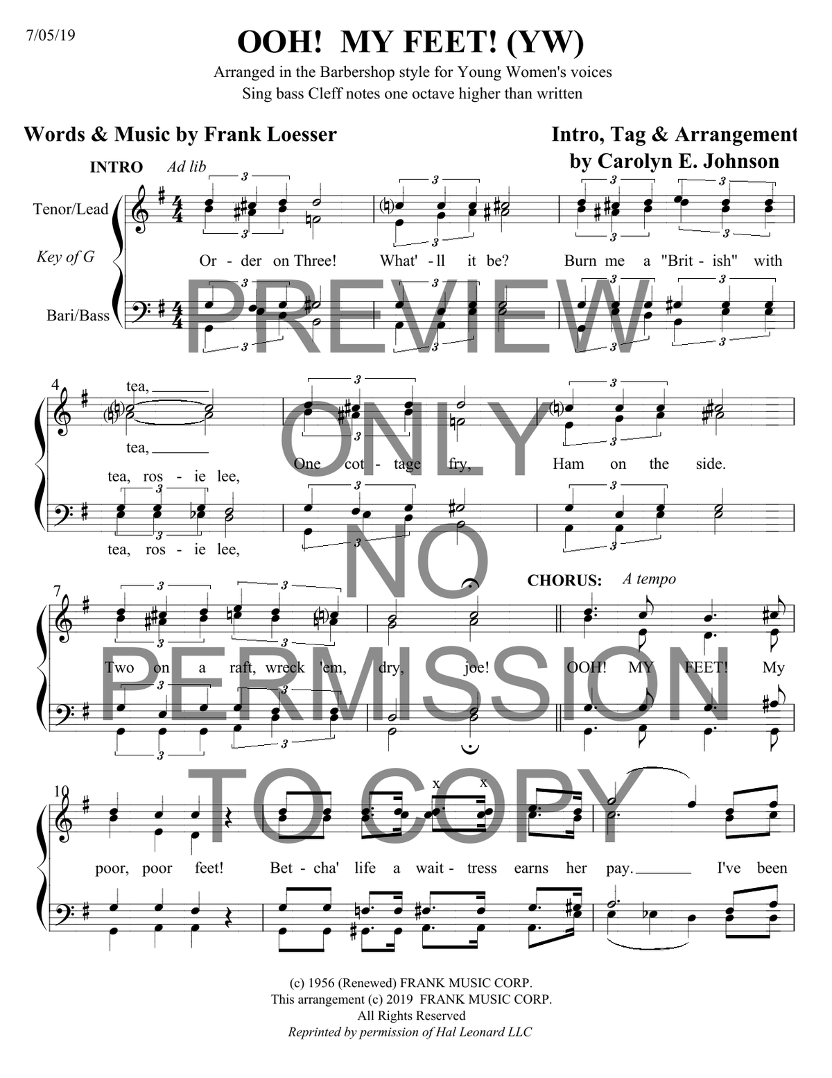 YW - Ooh! My Feet! — sheet music preview, arranged by Carolyn Johnson