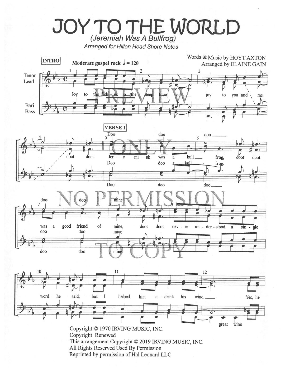 Joy To The World — sheet music preview, arranged by Elaine Gain