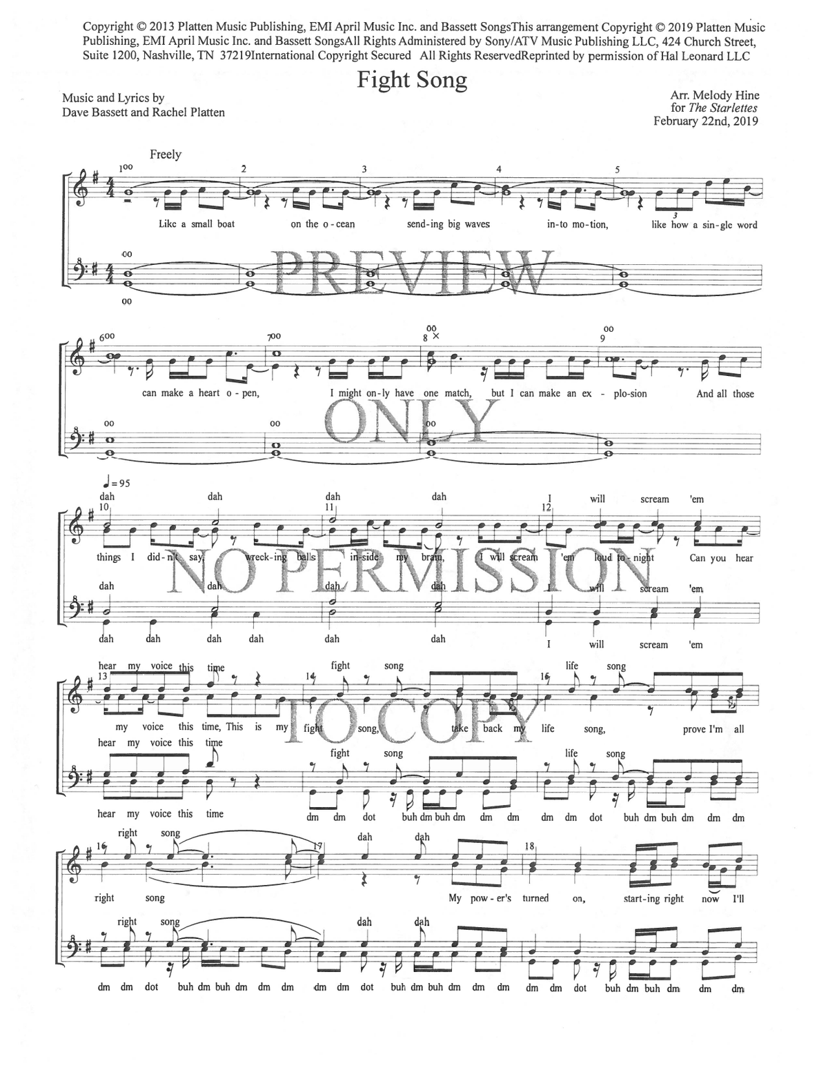 Fight Song — sheet music preview, arranged by Melody Hine