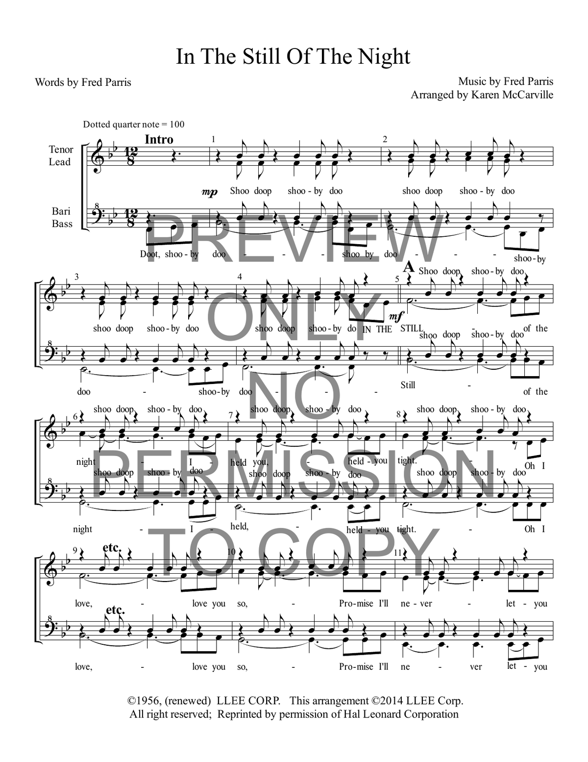 In The Still Of The Night — sheet music preview, arranged by Karen McCarville