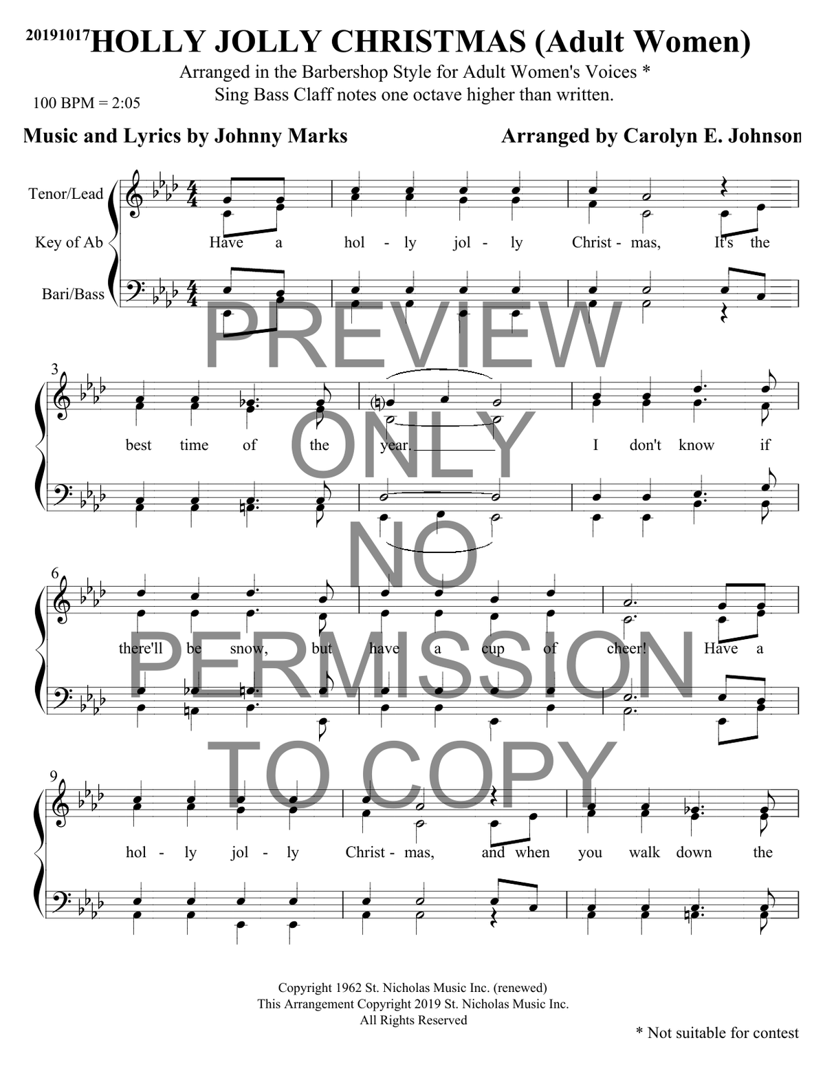 A Holly Jolly Christmas — sheet music preview, arranged by Carolyn Johnson