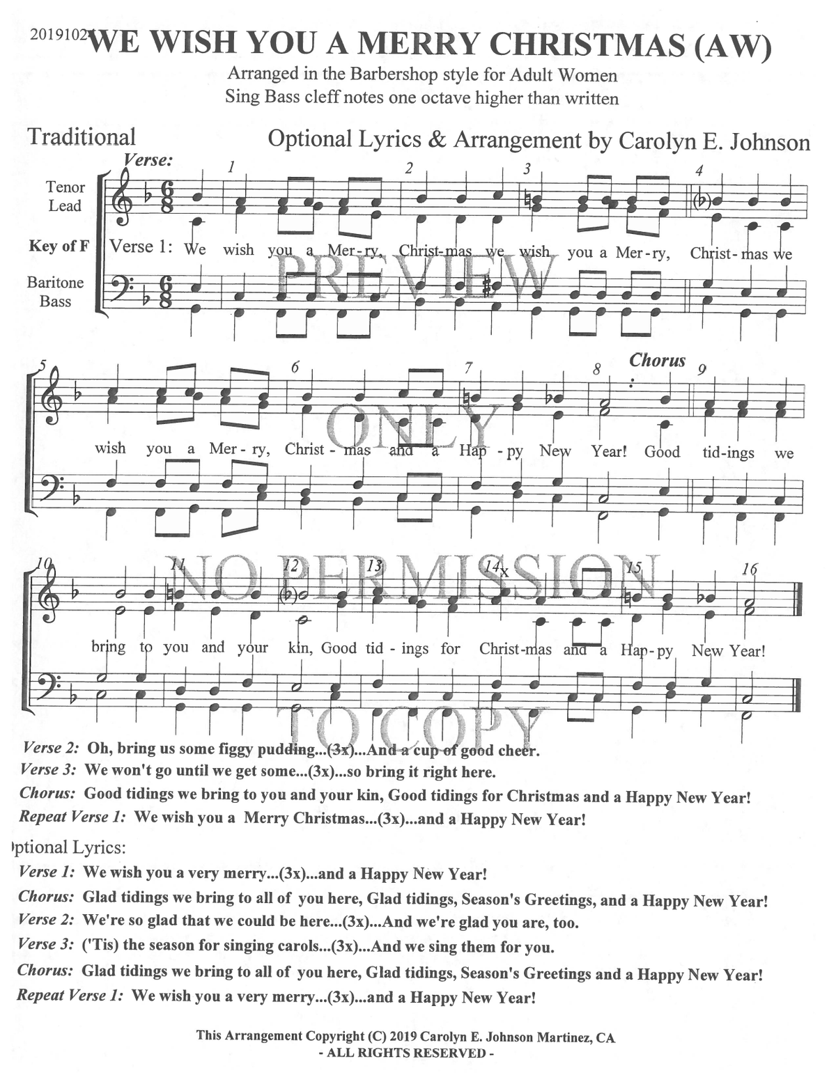 We Wish You A Merry Christmas — sheet music preview, arranged by Carolyn Johnson