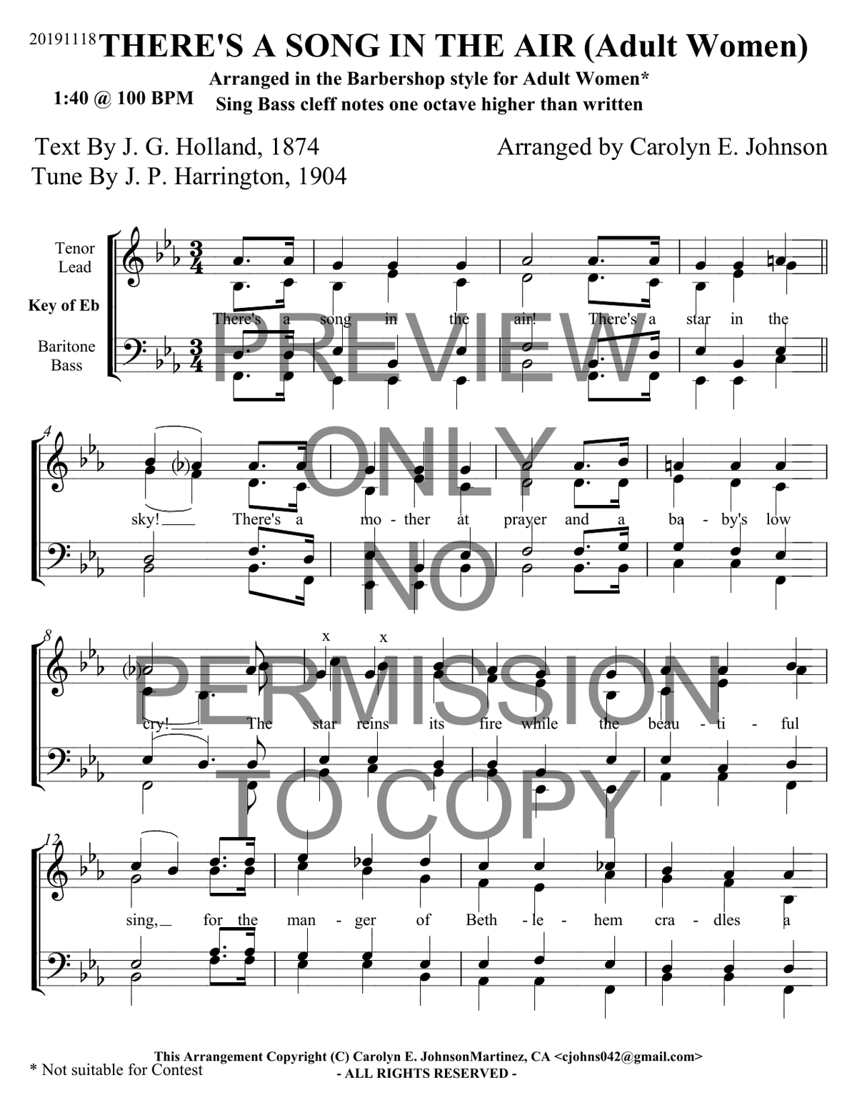 There's A Song In The Air — sheet music preview, arranged by Carolyn Johnson