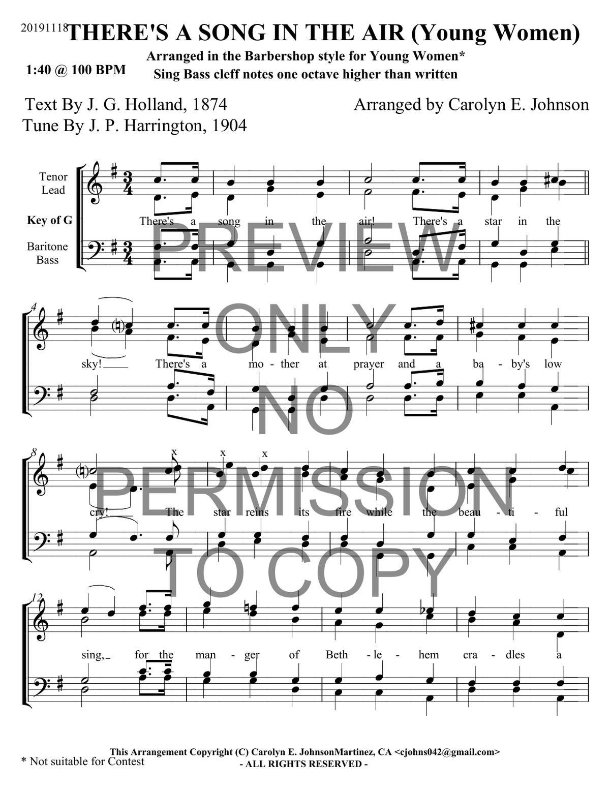 YW - There's A Song In The Air — sheet music preview, arranged by Carolyn Johnson