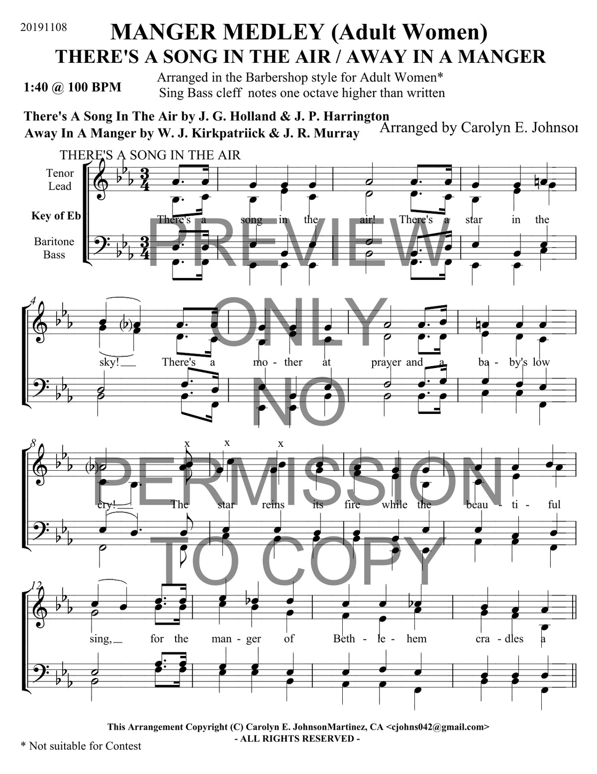 Manger Medley — sheet music preview, arranged by Carolyn Johnson