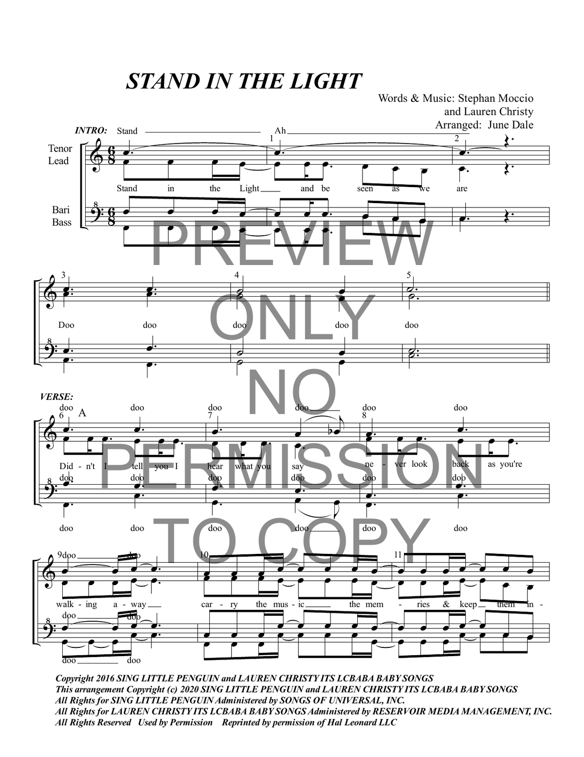 Stand In The Light — sheet music preview, arranged by June Dale