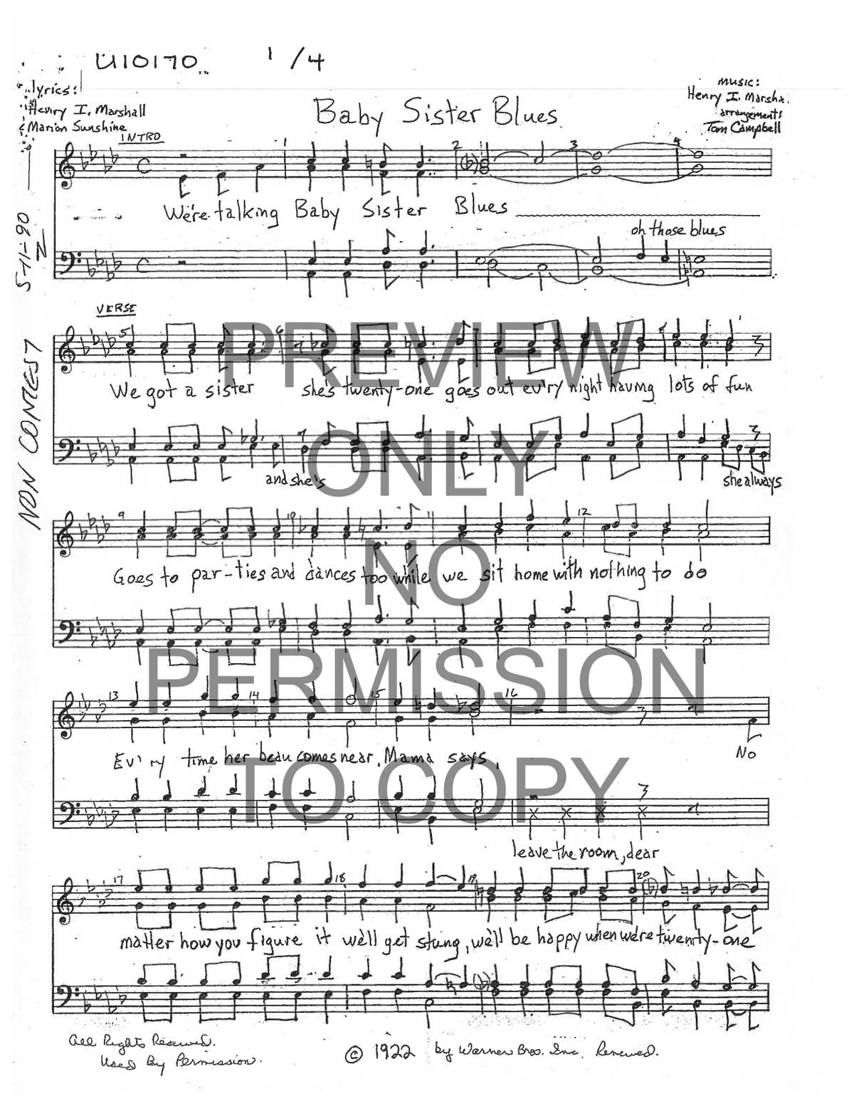 Baby Sister Blues — sheet music preview, arranged by Tom Campbell