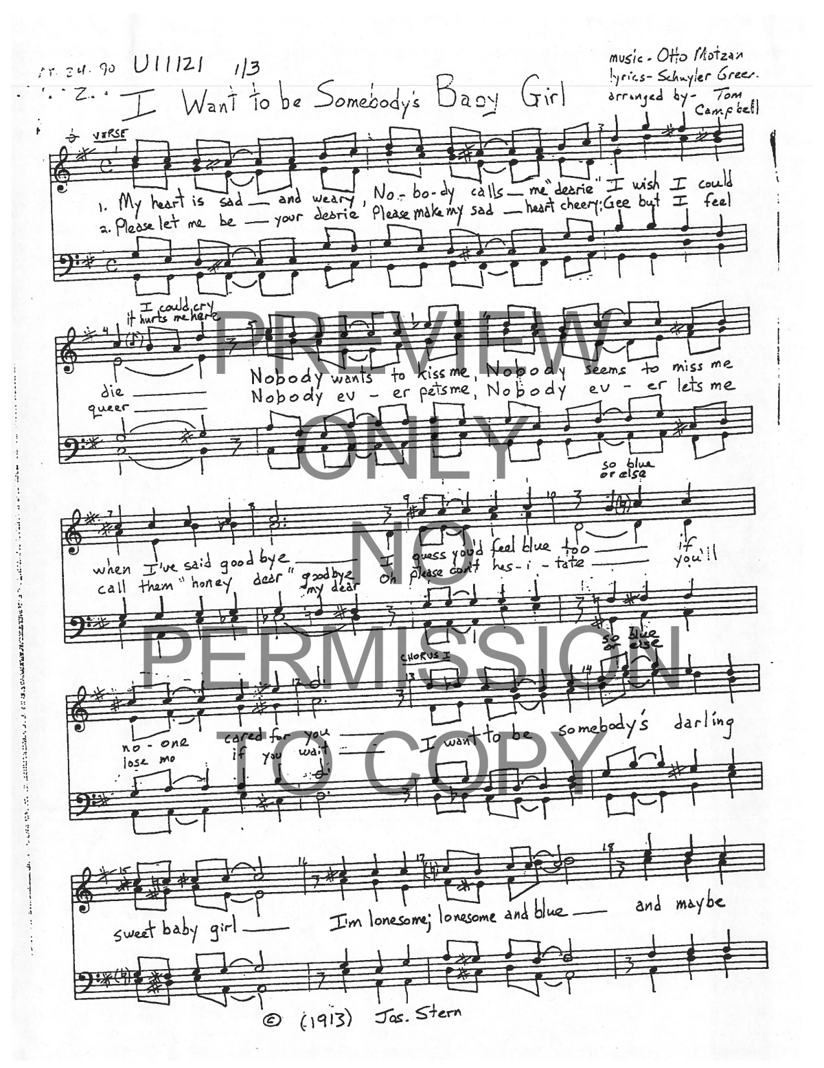 I Want To Be Somebody's Baby Girl — sheet music preview, arranged by Tom Campbell