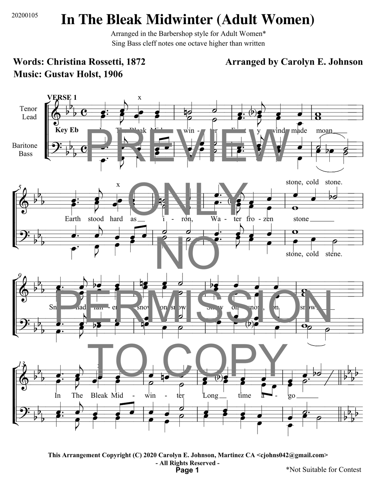 In The Bleak Midwinter — sheet music preview, arranged by Carolyn Johnson