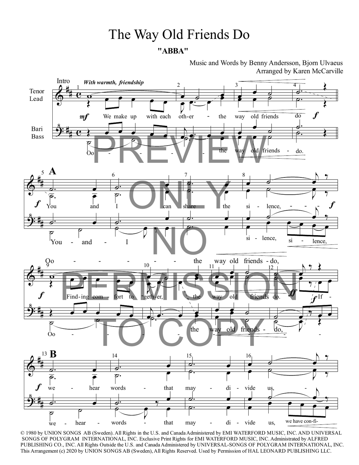 The Way Old Friends Do — sheet music preview, arranged by Karen McCarville