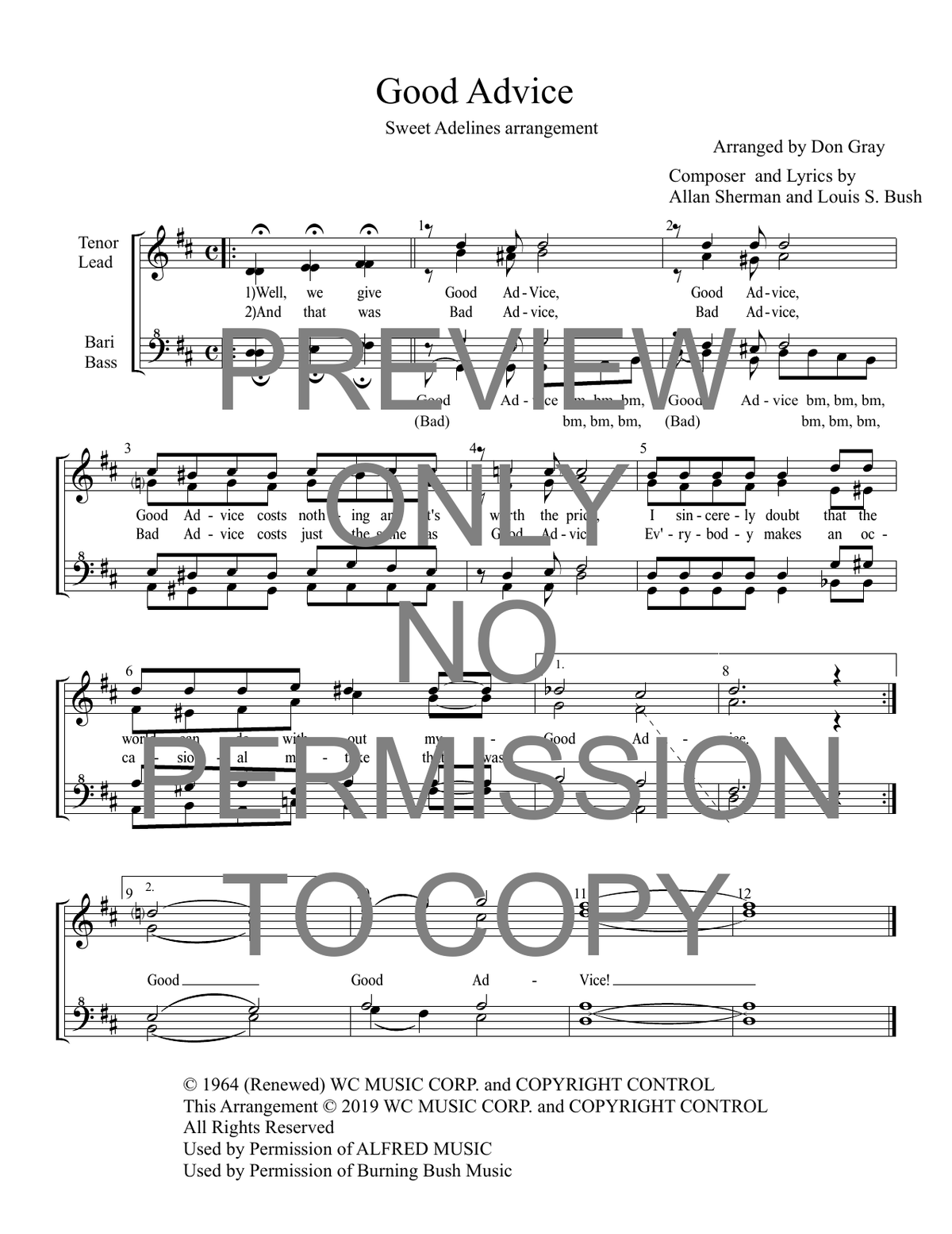 Good Advice — sheet music preview, arranged by Don Gray