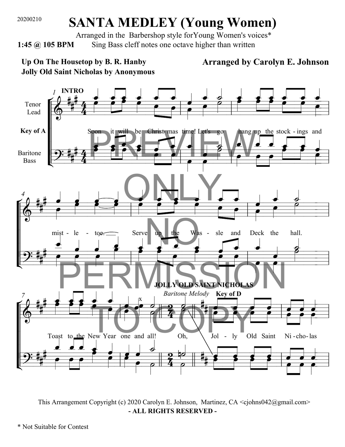 YW - Santa Medley — sheet music preview, arranged by Carolyn Johnson