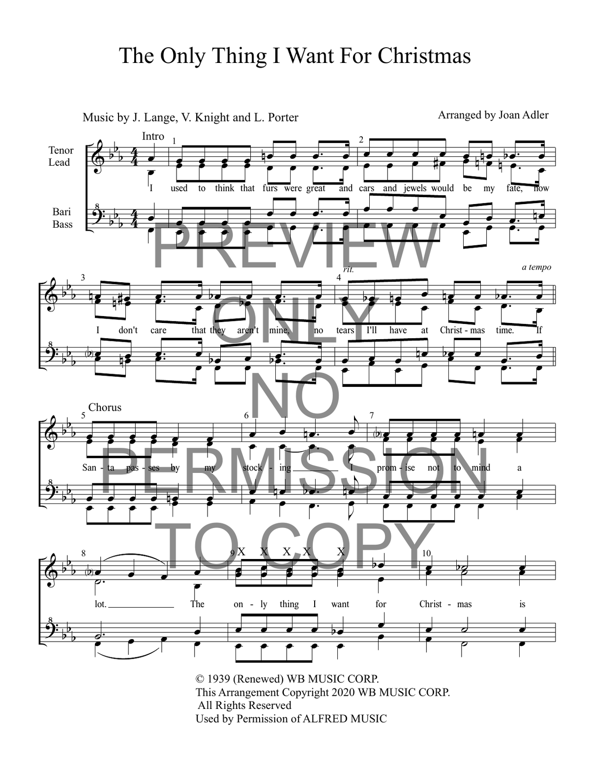 The Only Thing I Want For Christmas — sheet music preview, arranged by Joan Adler