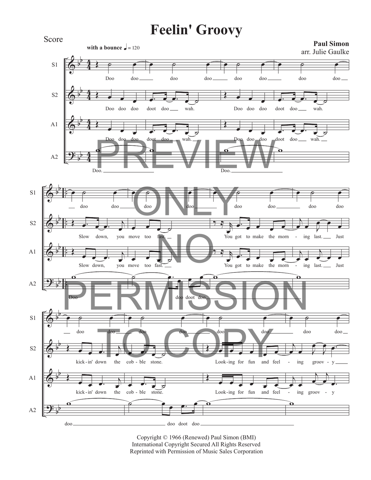 The 59Th Street Bridge Song (Feelin' Groovy) — sheet music preview, arranged by Julie Gaulke