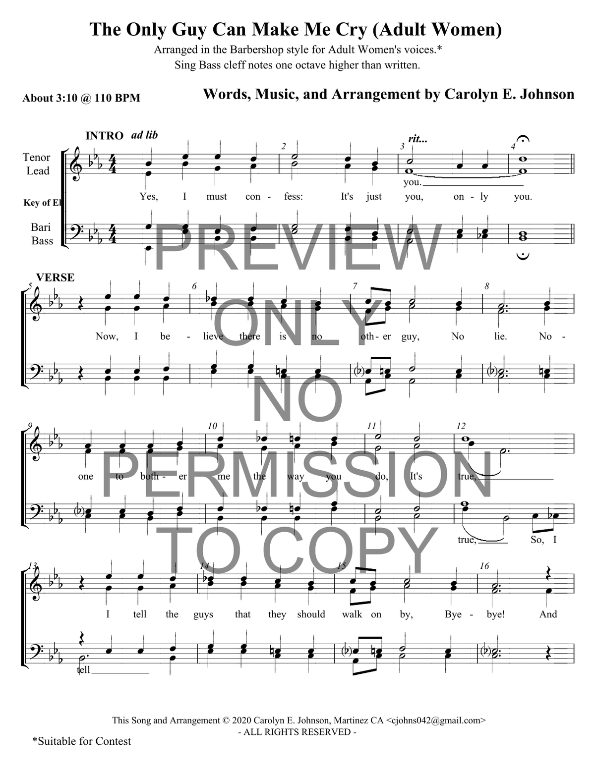 The Only Guy Can Make Me Cry — sheet music preview, arranged by Carolyn Johnson