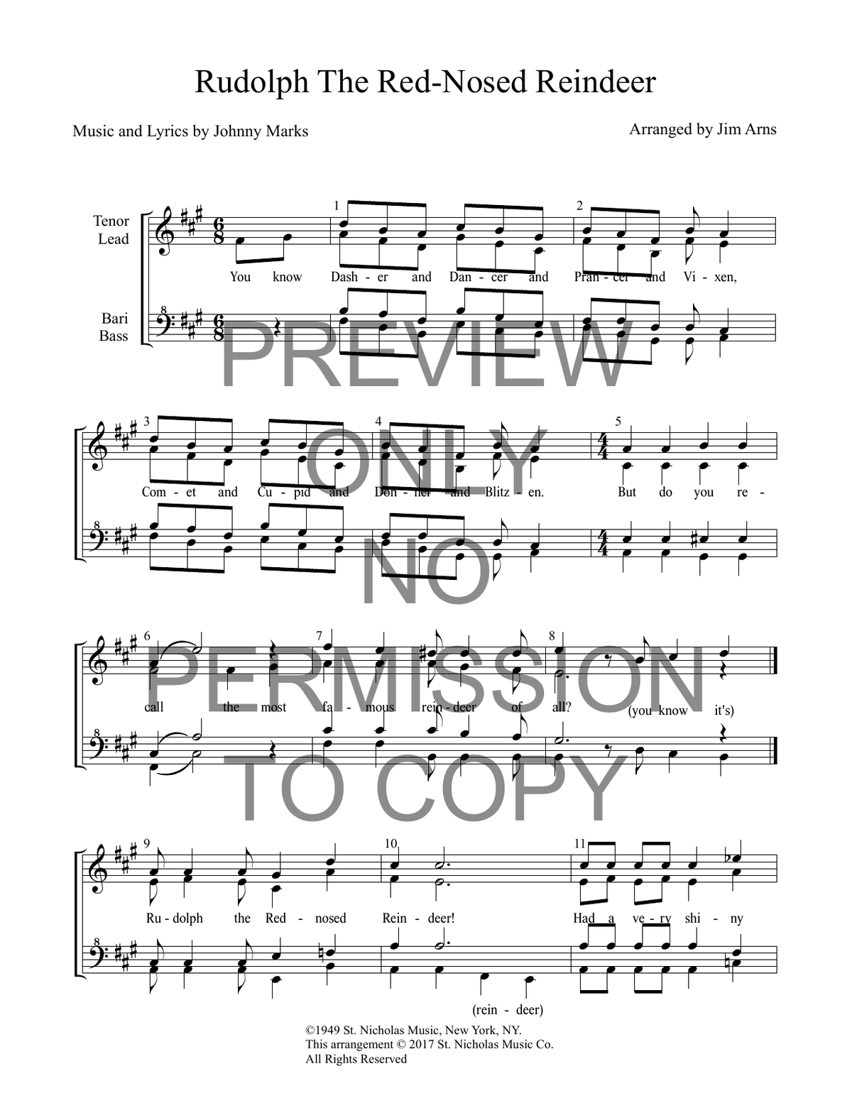 Rudolph The Red Nosed Reindeer — sheet music preview, arranged by Jim Arns