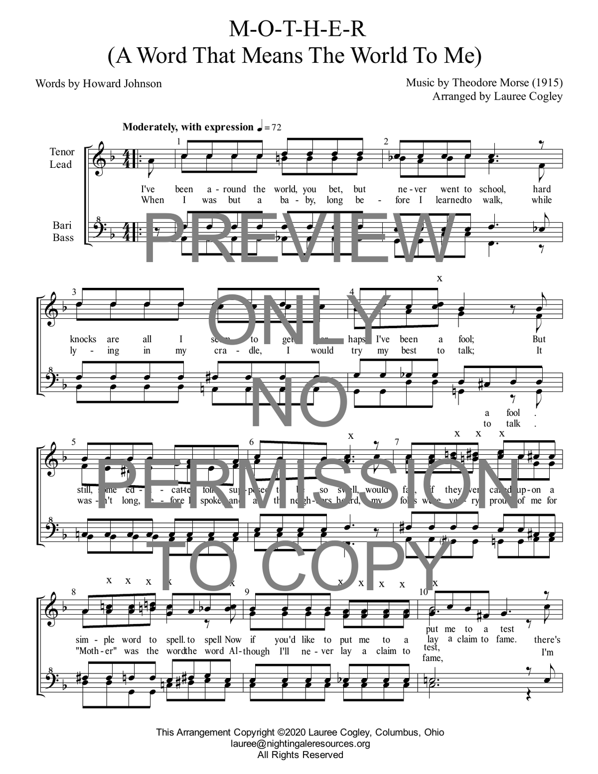 M-O-T-H-E-R (A Word That Means The World To Me) — sheet music preview, arranged by Lauren Cogley