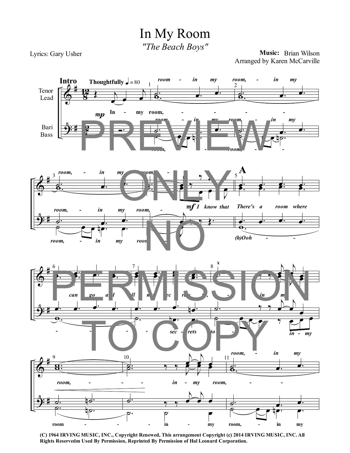In My Room — sheet music preview, arranged by Karen McCarville