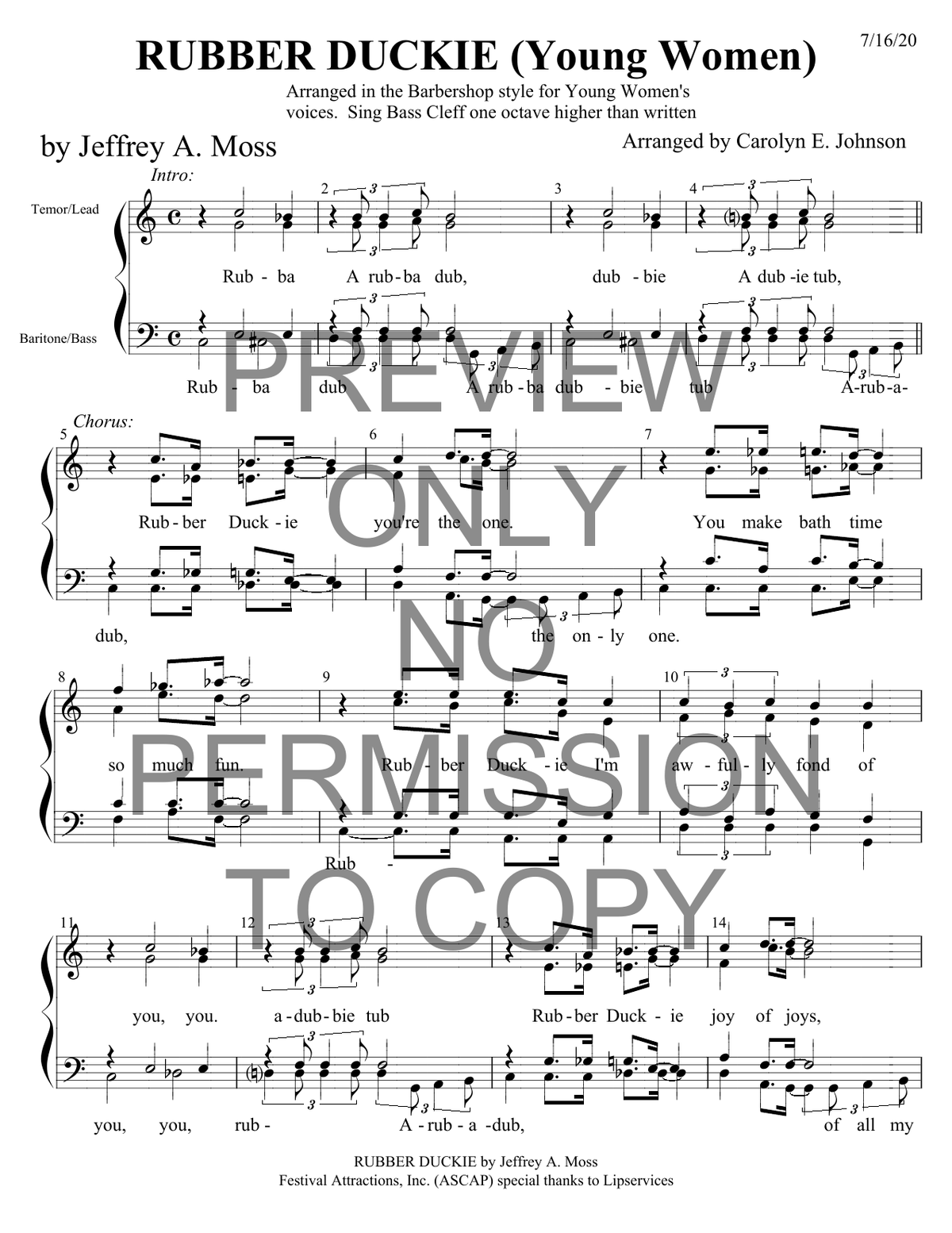 YW - Rubber Duckie — sheet music preview, arranged by Carolyn Johnson
