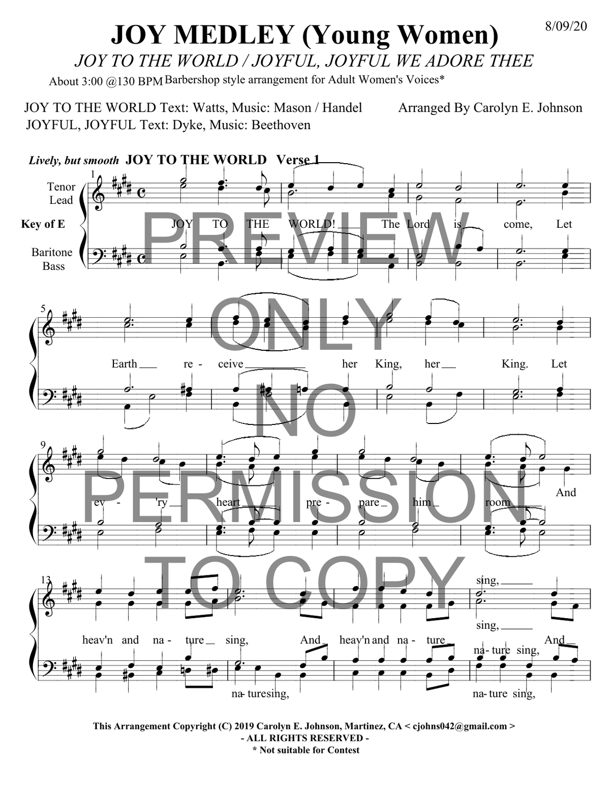 YW - Joy Medley — sheet music preview, arranged by Carolyn Johnson