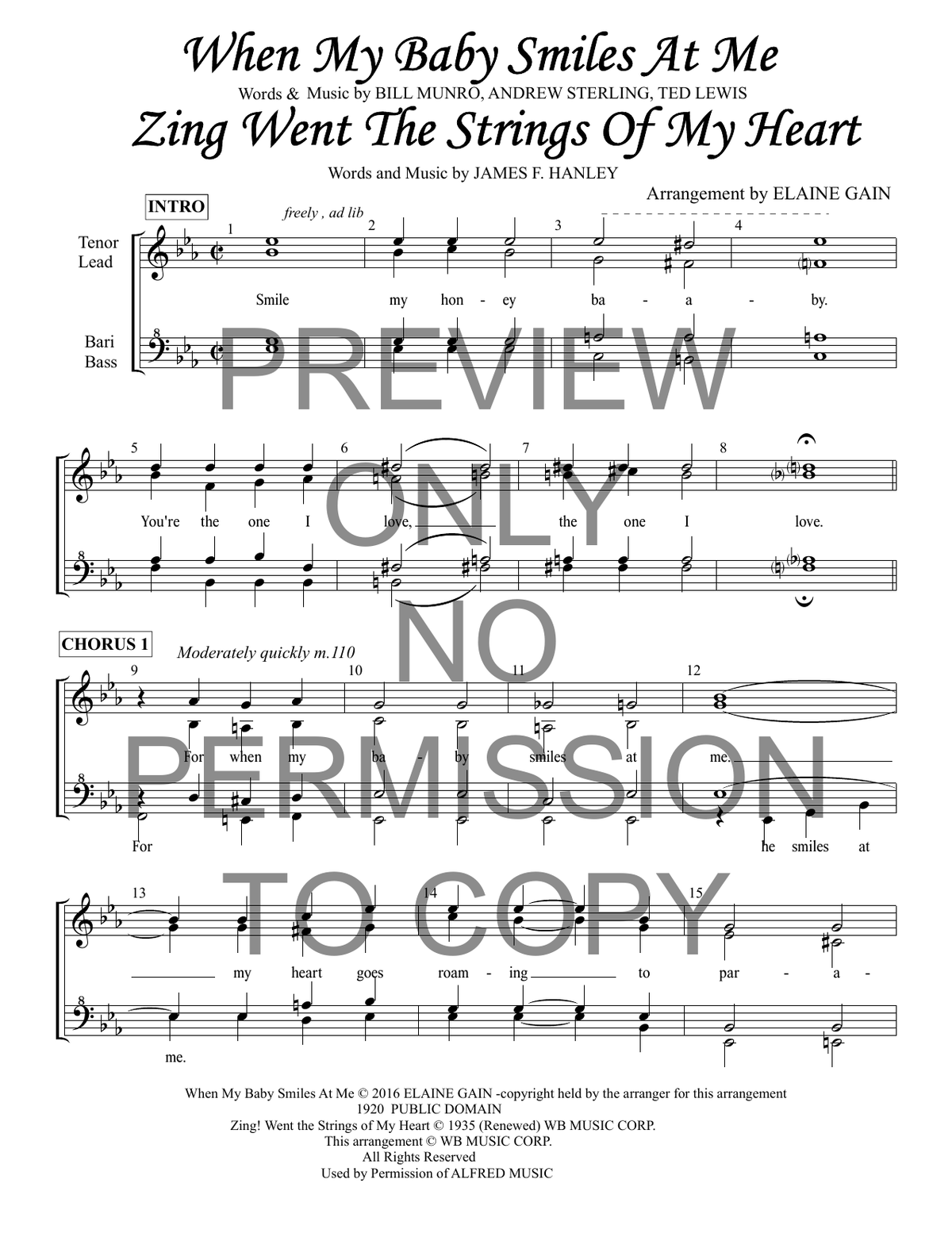 When My Baby Smiles At Me, Zing Went The Strings Of My Heart Medley — sheet music preview, arranged by Elaine Gain