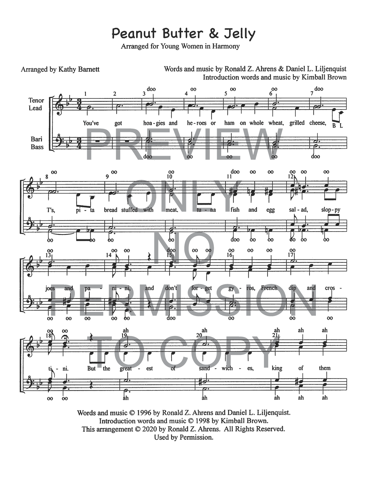 Peanut Butter And Jelly — arr. Kathy Barnett