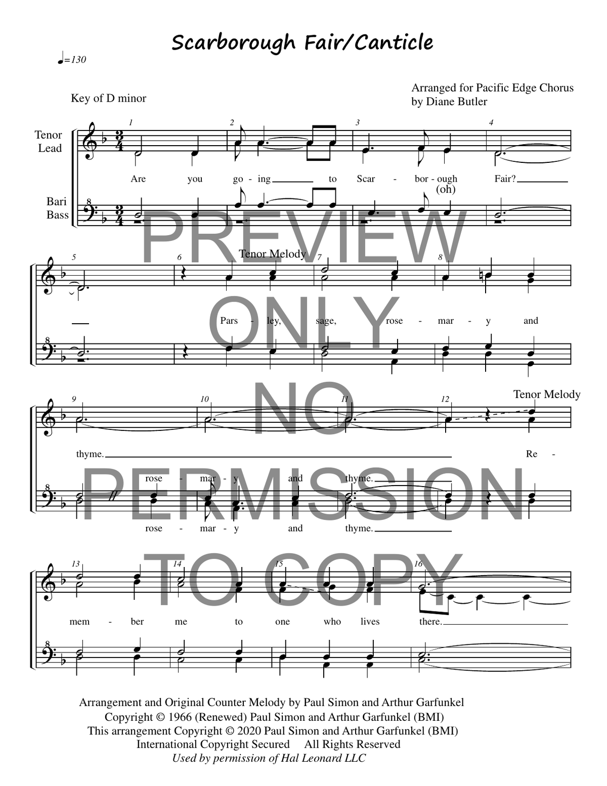 Scarborough Fair Canticle — sheet music preview, arranged by Diane Butler