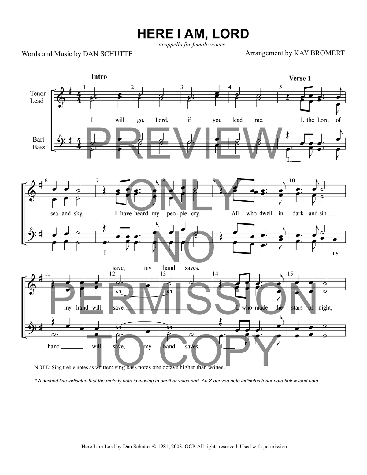 Here I Am, Lord — sheet music preview, arranged by Kay Bromert