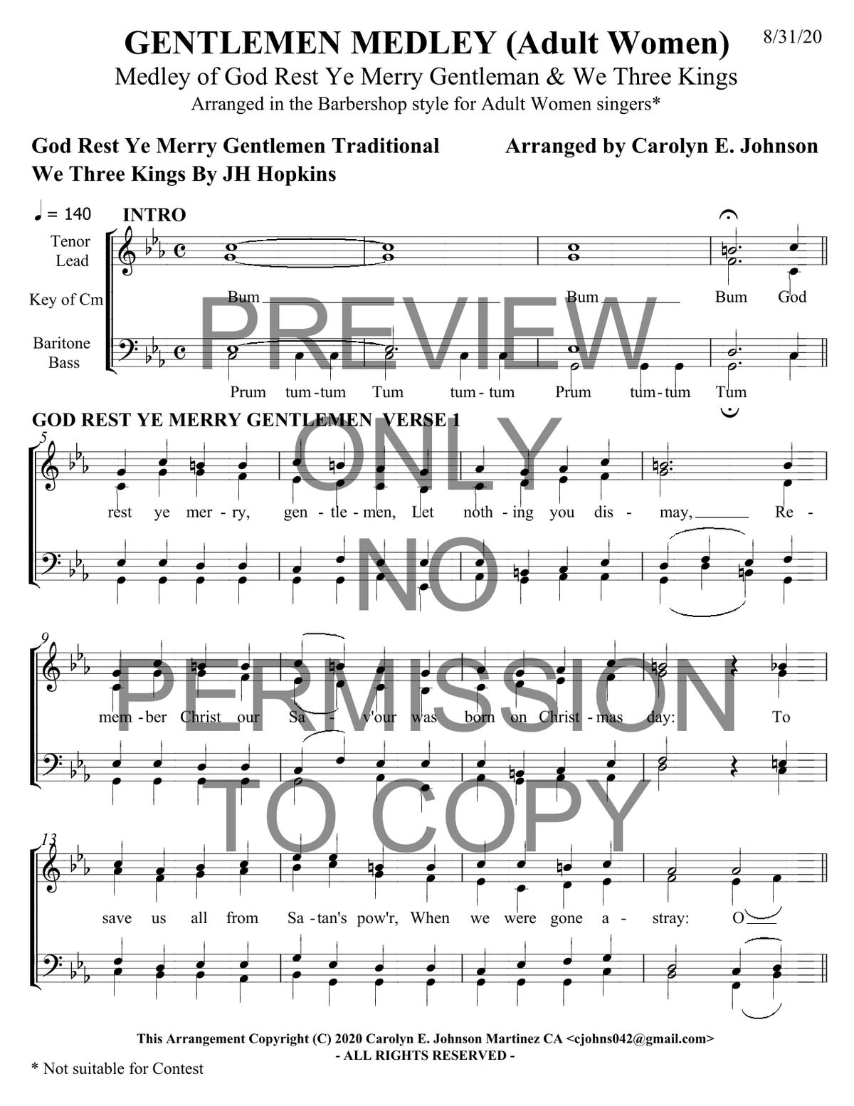 Gentlemen Medley — sheet music preview, arranged by Carolyn Johnson