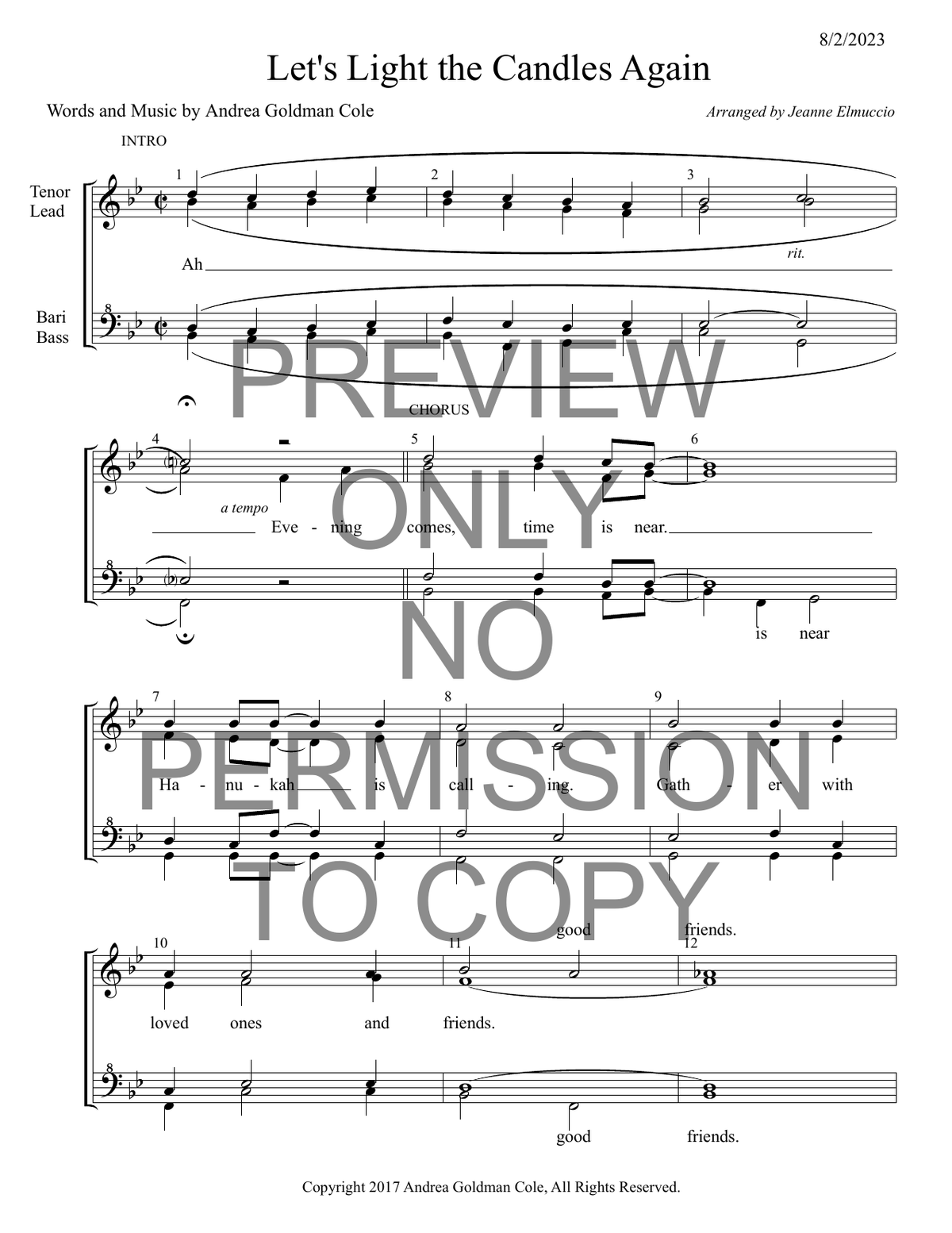 Let's Light The Candles Again — sheet music preview, arranged by Jeanne Elmuccio