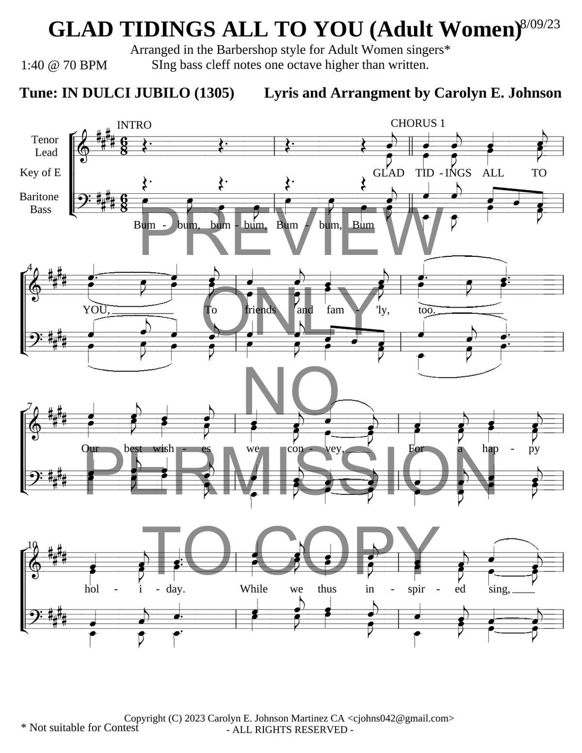 Glad Tidings All To You — sheet music preview, arranged by Carolyn Johnson