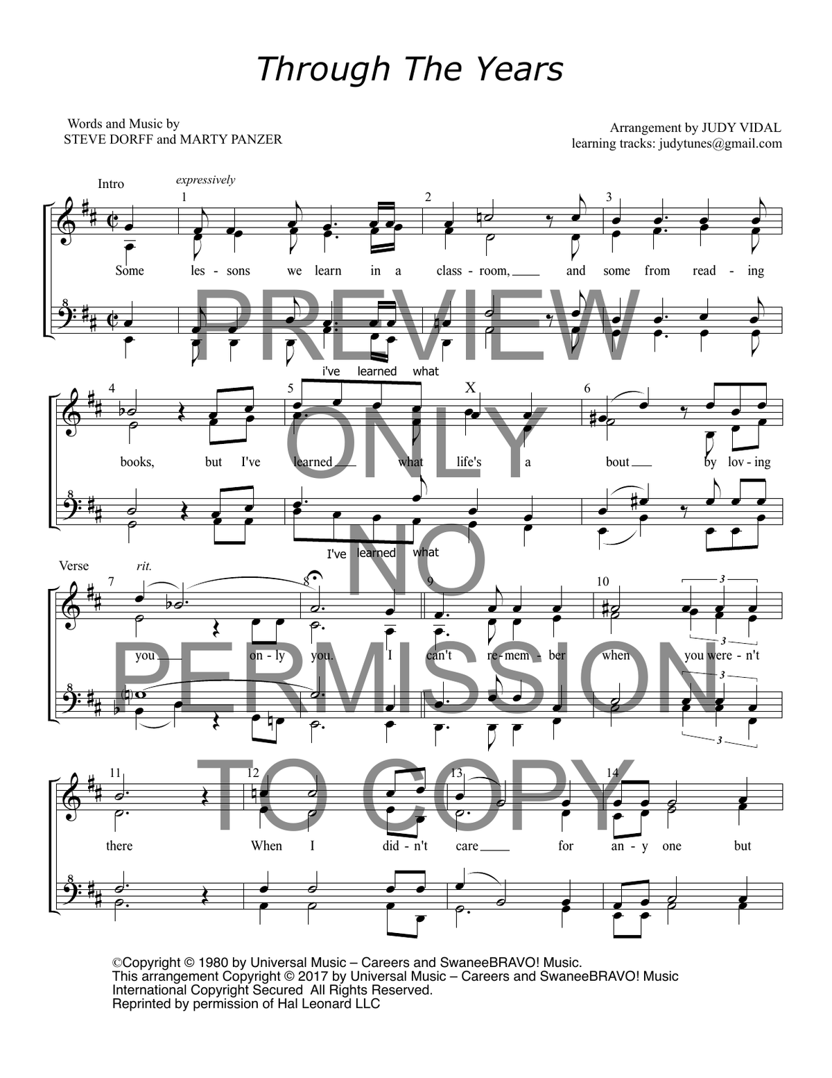 Through The Years — sheet music preview, arranged by Judy Vidal
