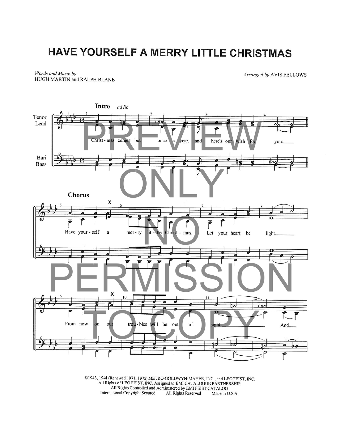 Have Yourself A Merry Little Christmas — sheet music preview, arranged by Avis Fellows