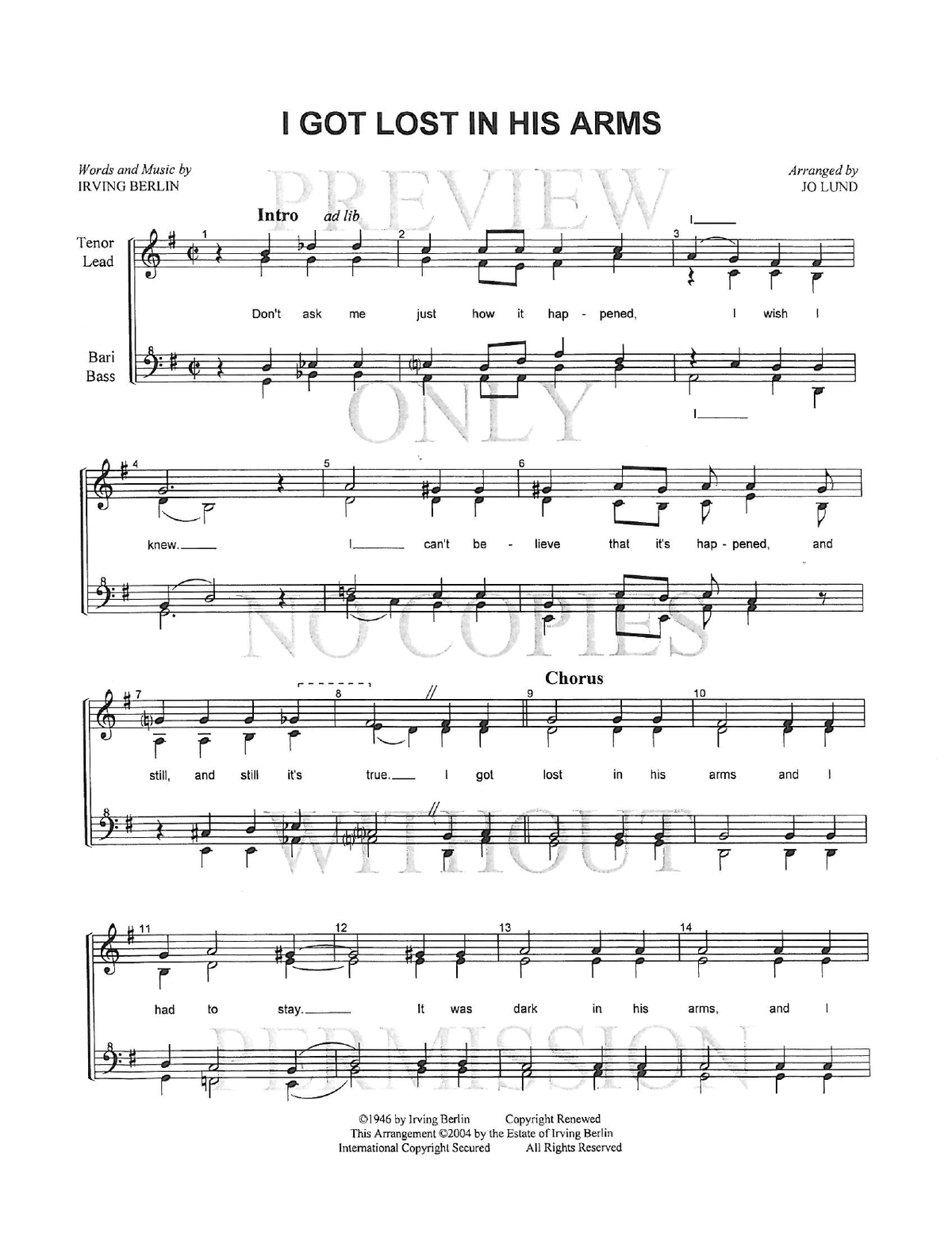 I Got Lost in His Arms — sheet music preview, arranged by Jo Lund