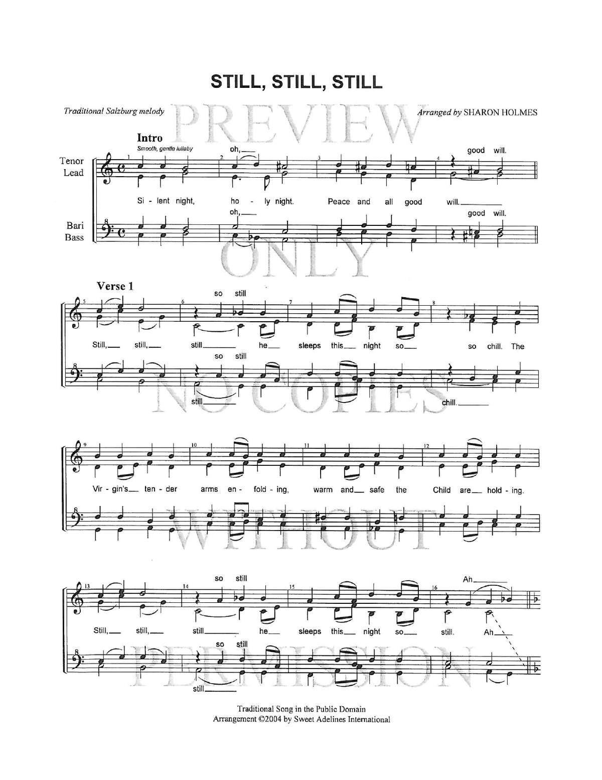 Still, Still, Still — sheet music preview, arranged by Sharon Holmes